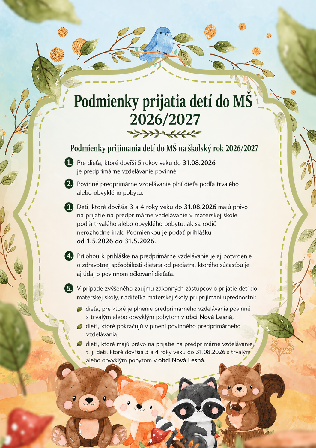 Podmienky prijatia